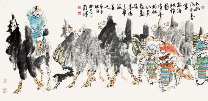 冯远刘大为2000年作瀚海驼铃图镜片字画之家