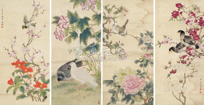 陈之佛花鸟四条屏立轴纸本字画之家