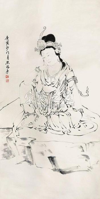 月照法师白描观音立轴纸本字画之家
