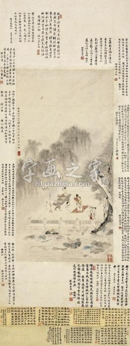 张源1766年作七夕图立轴设色纸本字画之家