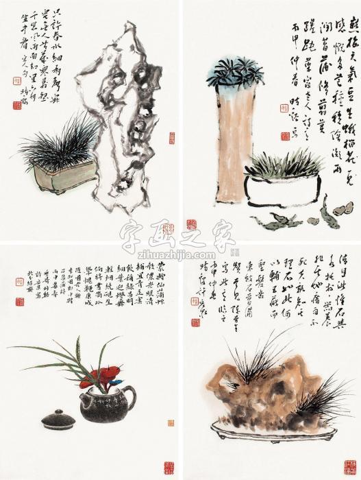 许宏泉丙申（2016）年作菖蒲（四帧）镜片设色纸本字画之家