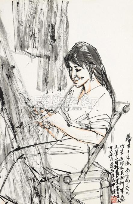 黄胄1974年作渔家女镜框设色纸本字画之家