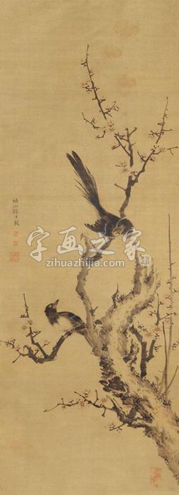孙士毅梅花双雀立轴绢本字画之家