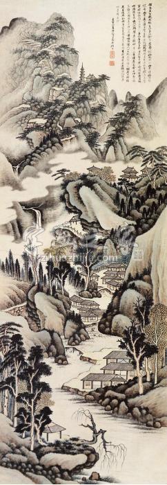石溪山水立轴设色纸本字画之家