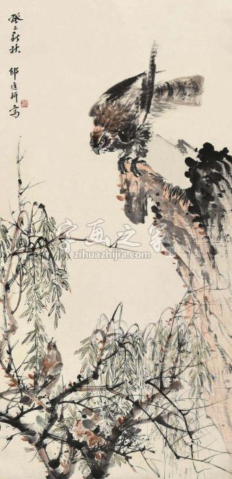 邵逸轩癸巳（1953）年作俯瞰图立轴设色纸本字画之家