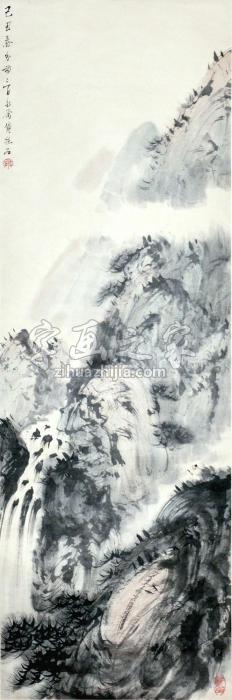 傅抱石FuBaoshi1949年作白云绕青山立轴设色水墨纸本字画之家