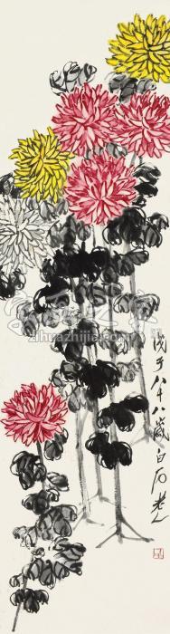 齐白石戊子（1948）年作秋菊立轴设色纸本字画之家