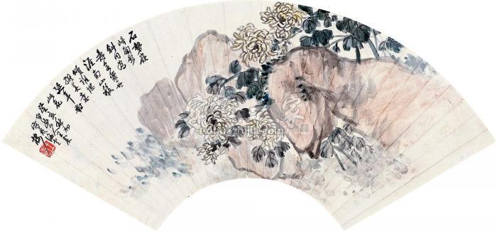 王震1923年作美意延年扇页设色纸本字画之家