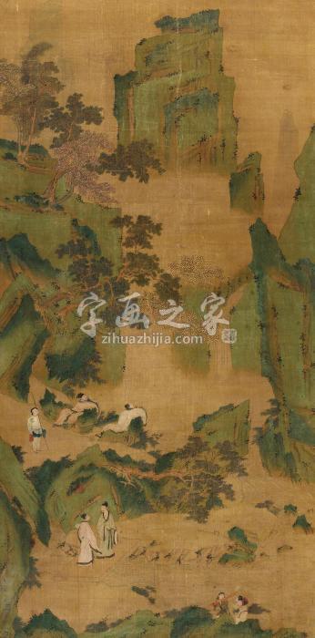 仇英高士赏景图立轴（象牙轴）绢本字画之家
