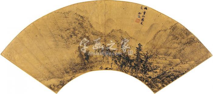 徐瀛仿董北苑山水扇片镜框水墨纸本字画之家
