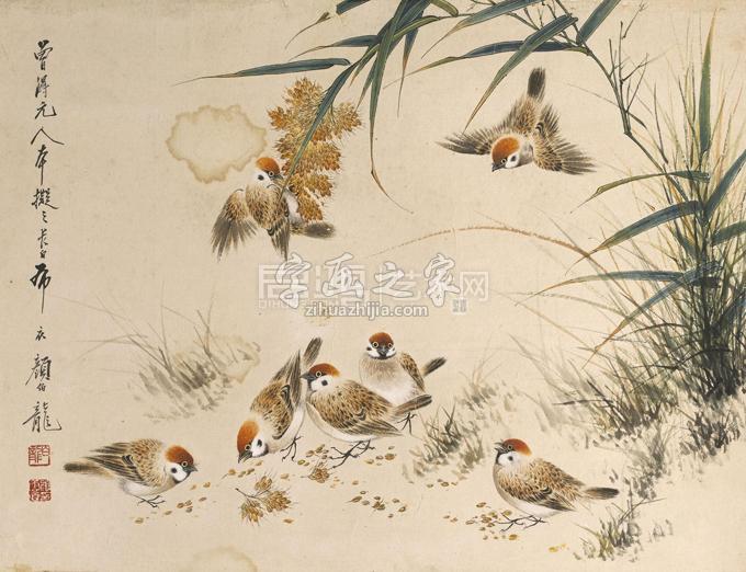 诸家花鸟两幅立轴/镜框设色纸本字画之家