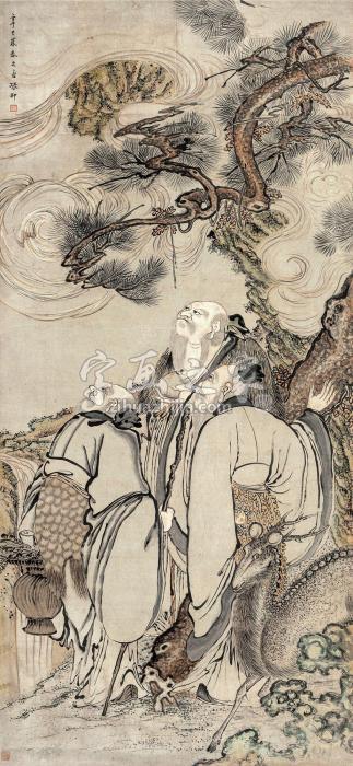 张翀辛巳（1641）年作三星福寿图立轴设色纸本字画之家