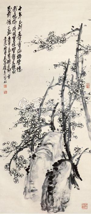 昊昌硕1920年作梅石图立轴设色纸本字画之家