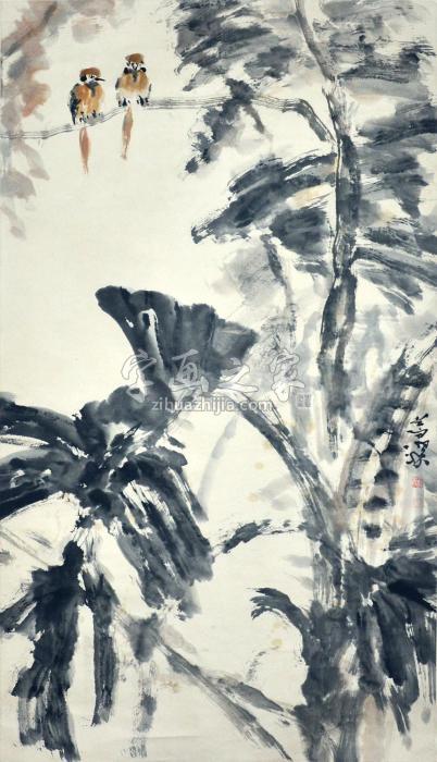 杨善深 Yang Shanshen 芭蕉鸟鸣图字画之家 杨善深 Yang Shanshen 芭蕉鸟鸣图字画之家