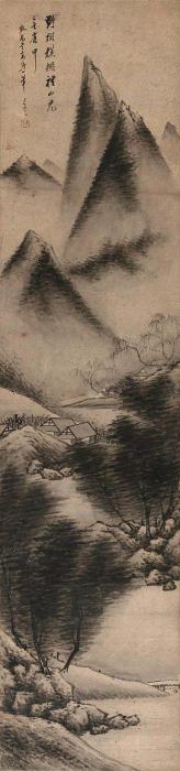朱昂之（款）野树山光镜片水墨纸本字画之家