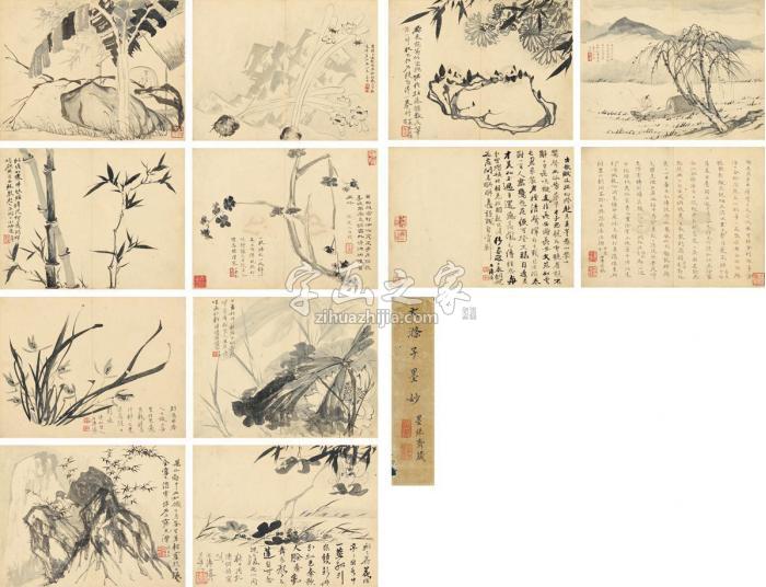 张大千仿石涛山水花卉册（共十二页）册页水墨纸本字画之家