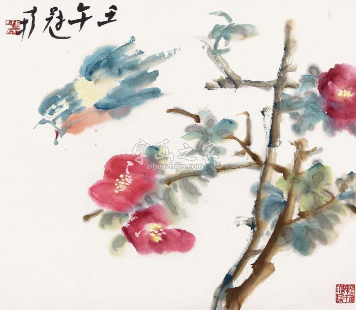 吴冠南茶花小鸟镜心设色纸本字画之家