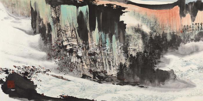 郑百重庚午（1990）年作乘风破浪镜片设色纸本字画之家