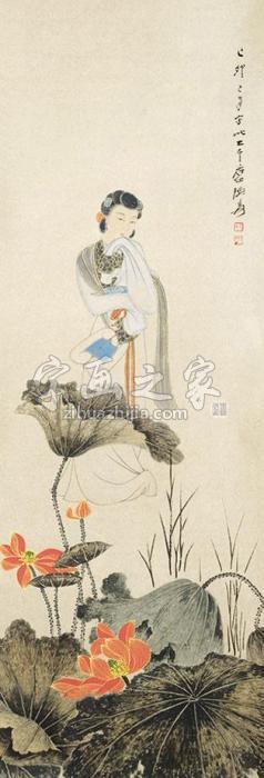 张大千红荷仕女图字画之家 张大千红荷仕女图字画之家