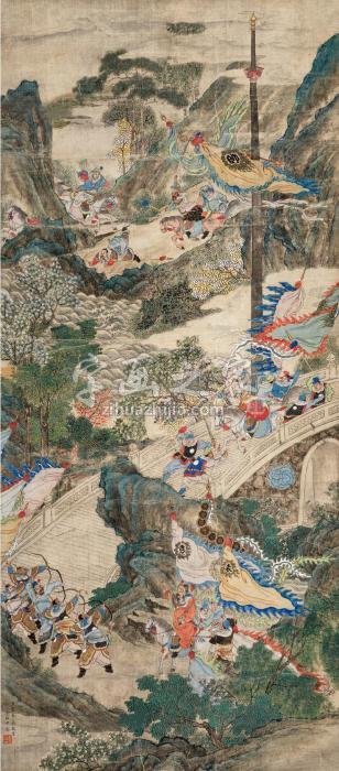 金协中1940年作三国故事镜片设色绢本字画之家