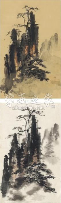 刘海粟黄山妙笔生花二种（二帧）画心设色纸本字画之家