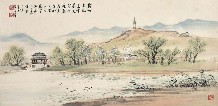 黄君璧丁亥（1947）年作常忆故乡镜片设色纸本字画之家