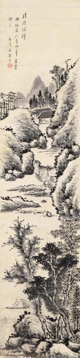施瑞年清溪泛棹镜片水墨纸本字画之家