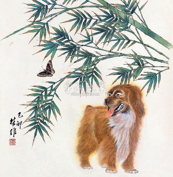 方楚雄犬戏图立轴纸本字画之家