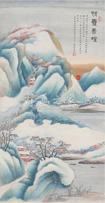 吴湖帆1930年作快雪时晴图镜片设色纸本字画之家