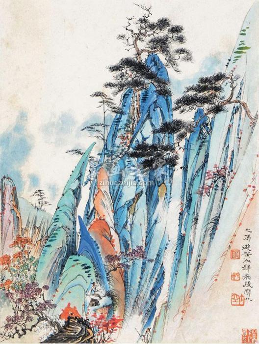 胡也佛青绿山水镜框纸本字画之家