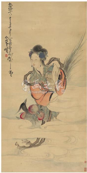 黄慎1751年作瓶仙献寿图立轴设色绢本字画之家