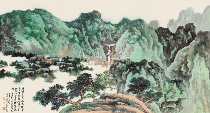 谢稚柳庚午（1990）年作寿山晴峦镜框设色纸本字画之家