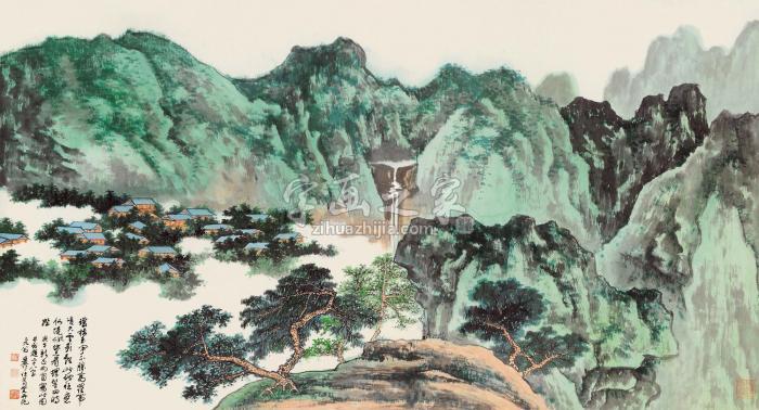 谢稚柳庚午（1990）年作寿山晴峦镜框设色纸本字画之家