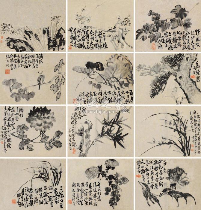 李鱓花鸟册册页（十二开）水墨纸本字画之家