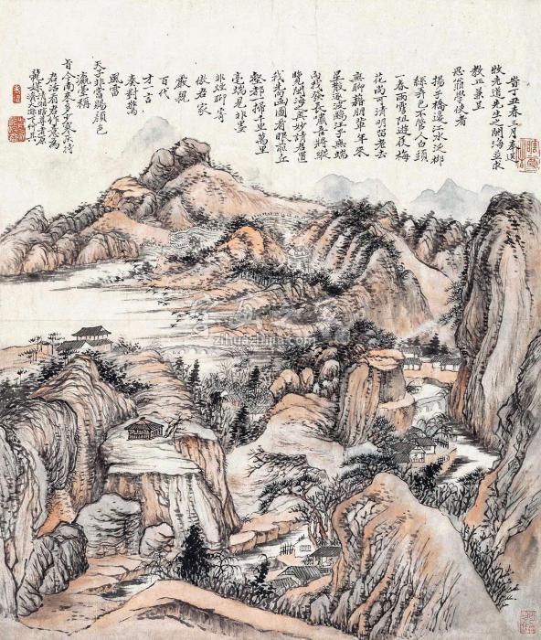石涛秋山聊叙图立轴设色纸本字画之家