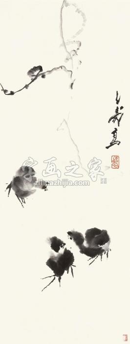 王子武雏鸡图镜片水墨纸本字画之家