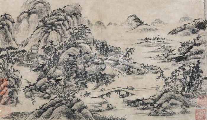 佚名山水镜片水墨纸本字画之家