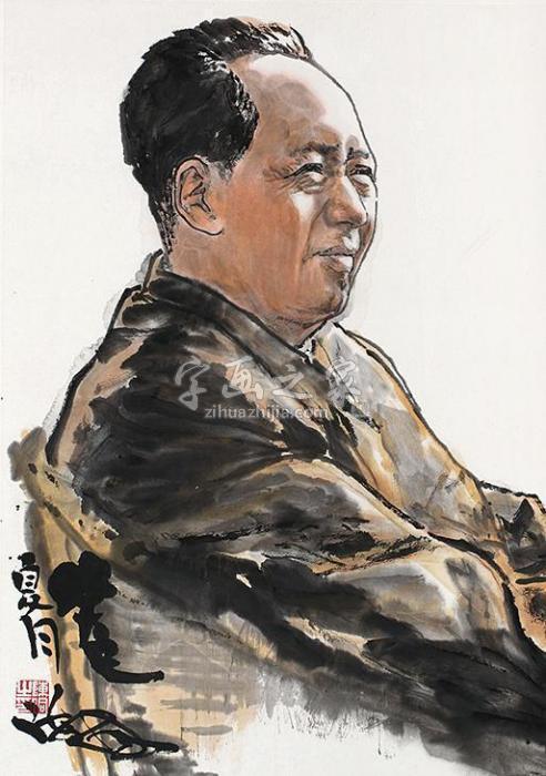 陈侗毛主席像镜片设色纸本字画之家