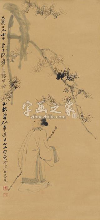 张大千1957年作高士图镜片设色纸本字画之家