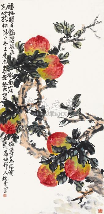 赵云壑癸未（1943）年作蟠桃曜日立轴设色纸本字画之家