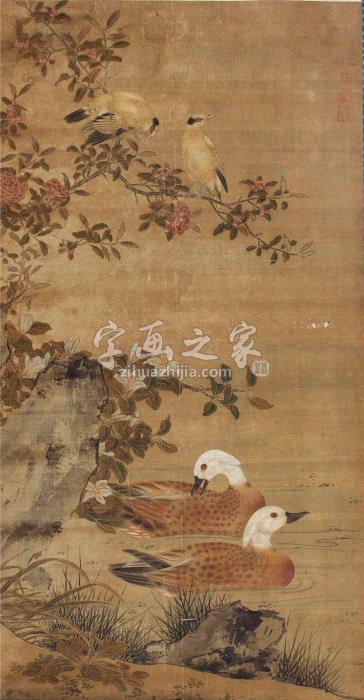 边景昭芦雁栀花图立轴设色绢本字画之家