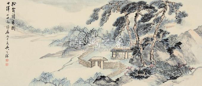 吴子深丙午（1966）年作松窗读书镜片设色纸本字画之家