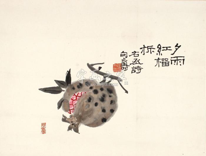 潘天寿石榴图卷轴纸本设色字画之家