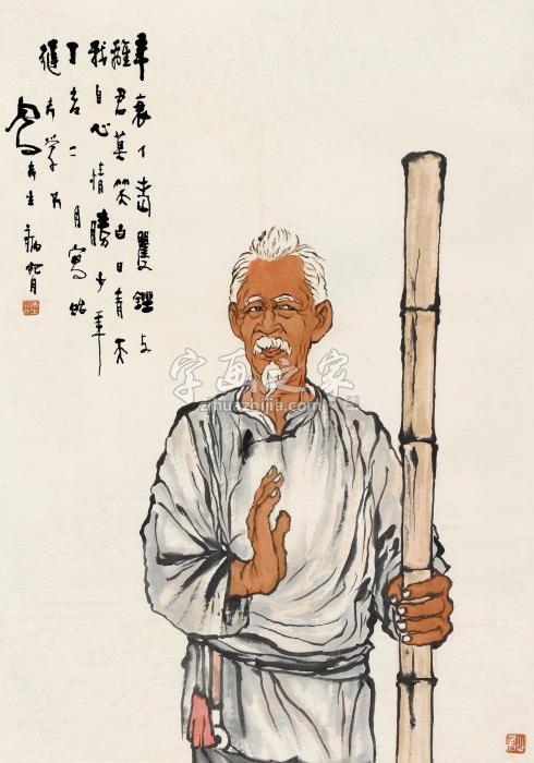 吕凤子丁亥（1947）年作老骥伏枥镜片设色纸本字画之家