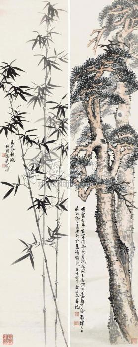 余绍宋庚午（1930）年作岁寒相娱（二件）立轴设色纸本字画之家