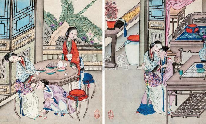 仇英避火图册册页（十二开选二）设色绢本字画之家