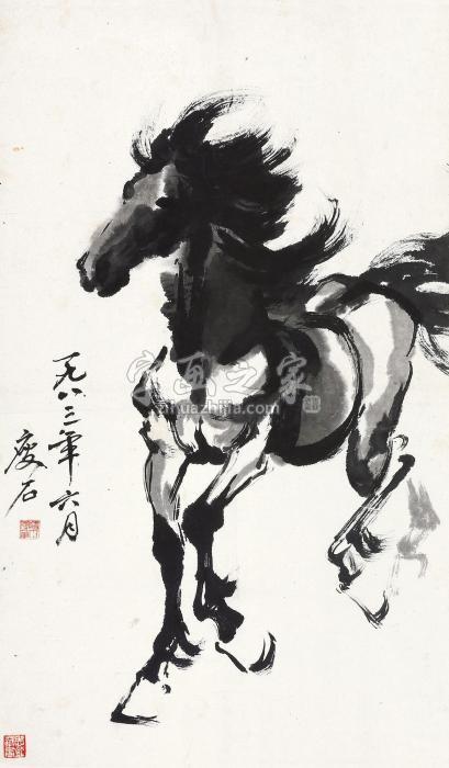 尹瘦石骏马镜片水墨纸本字画之家