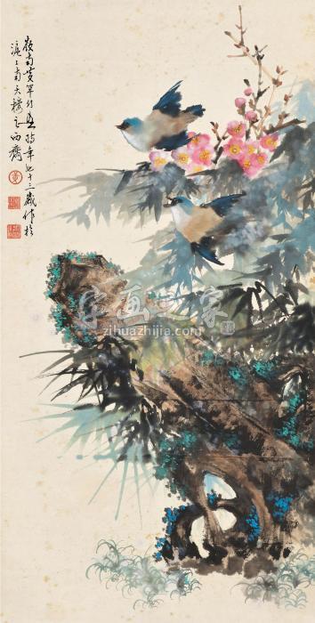 黄幻吾1982年作双燕立轴设色纸本字画之家