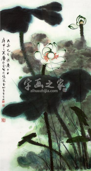 糜耕云1980年作荷花立轴设色纸本字画之家