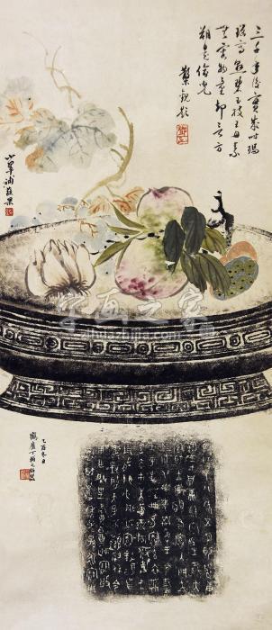 丁辅之等花卉拓片立轴设色纸本字画之家